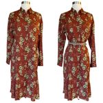 MOUSSY Shirt Dress Button Down Floral Burnt Orange Brown Long Sleeve Midi M EUC Size M Photo 10