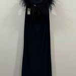 Alex Evenings  Off-the-Shoulder Jersey Gown Slit Maribou Feather Trim Navy 14 NEW Photo 3