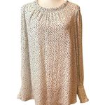 Carolina belle  White Black Dots Ruffle Neck Blouse Plus 2X Photo 0