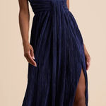 Ameena Navy Blue Plisse Square Neck Sash Maxi Dress NWT Size XS Photo 0