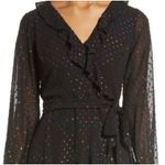 Julia Jordan Black Faux Wrap Long Sleeve Ruffle Dress Iridescent Dots Size 8 Photo 2