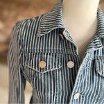 BLANK NYC  Jacket Denim Striped Cropped XS Raw Hem Light Wash Fitted Classic Chic Photo 5