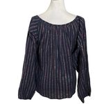 Mes Demoiselles Elize Blouse Women’s Size M Lurex Striped Cotton Peasant Top Blue Size M Photo 4