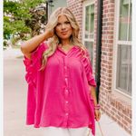 ODDY Plus Pink Blouse Size 2xl 3xl Ruffle Sleeve Button Up Oversized Preppy Rave Photo 7