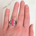 Adjustable Hot Pink Oval Gemstone Silver Tone Statement Cocktail Ring Photo 5