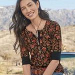 Sundance Black Cordelia Bloom Cotton Henley Thermal Top Onyx floral Photo 0