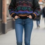 Vtg 90s M Medium Sweater Cotton Knit Boxy Boho Cottagecore Grunge USA Grannycore Black Photo 0