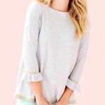 Lilly Pulitzer Charla Heather Gray Bell Sleeve Knit Sweater with Gold Hem 000800 Photo 0