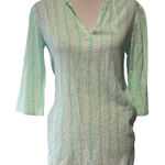 J.Crew Crinkle Tunic Top Size XS Green White V Neck BOHO Coastal Beach Photo 0