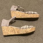 Toms Platform Wedge Tan Stucco Satin Woven Open Toe Sandals Womens Size 7 Photo 1