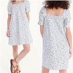J.Crew Mini Dress White Floral Smocked Puff Sleeve Square Neck Cottagecore Photo 1