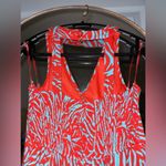 Japna Blue and Red Tiger-Like Print Dress Photo 7