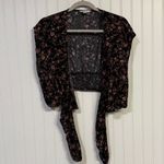 American Eagle  Outfitters Black Dainty Floral Tie Front Cropped Wrap Top Photo 2