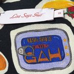 Lisa Says Gah Andie Button Top Women’s Size XS Food Print Cropped Linen Shirt Black Photo 10
