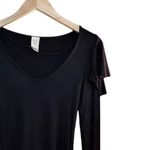 Free People  On Rewind Jersey Black Knit Top Blouse Ruffle Long Sleeves V-Neck XS Photo 6