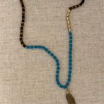 Turquoise and tortoise shell necklace with tassel Gold Photo 0