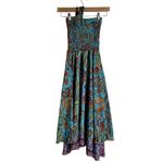 Go Gal Blue Halter Paisley Floral Print Silk Smocked Boho Maxi Dress Size XS Photo 9