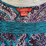 Sundance  Teal Purple Paisley Lace Square Neck Flowy Long Sleeve Blouse Size M Photo 3
