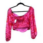 Free People Oh Lala Hot Pink Combo Carnation Rosette Chiffon Top Small NWT Photo 1