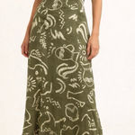 Paper Heart  Olive Abstract Print Linen Blend Sleeveless Maxi Dress Sz Large Photo 0