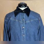 Eddie Bauer women’s Denim Snap Front Dress W/Black Velvet Collar|Size:PETITE 10 Photo 1