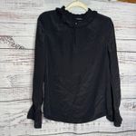 J.Crew  Black 100% Silk Ruffle Mock Neck Blouse Long Sleeve Top 8 Photo 1