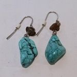 Turquoise Stone Nugget & Tigers Eye Dangle Earrings-French Hook-Southwestern Photo 0