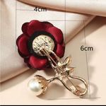Elegant Red Rose Brooch with Pearl Accent Photo 2