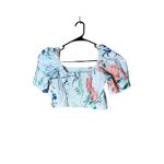 Urban Outfitters  Elsie White Floral Cropped Puff Sleeve Top Size Small‎ Photo 4