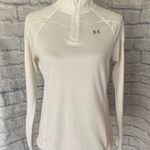 Under Armour Women M Heatgear 1/4 Zip Textured Mock Neck Longsleeve Pullover Top White Photo 0