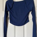 Urban Outfitters  “You Wish” Graphic Fitted Long Sleeve Crop Top Navy Blue Size M Photo 6