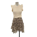 Anthropologie Current Air Dress Mini Sweater Ruffle Crewneck Beige Size Small Photo 2