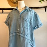 Free People  Blue Linen Cotton Collared Oversized Weekend Shirt Size Small Photo 3