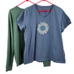 Life is Good Crusher T-Shirt Set of 2 Extra Large S/S Blue Flower L/S Green Photo 0