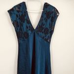 Adonna Womens VTG Satin M Long Nightgown Blue Floral Lace Rare Sexy Dress Goth Photo 1