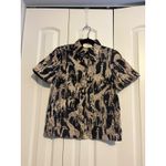 coreylynncalter womens xs short sleeve button down giraffe print black tan shirt Photo 2