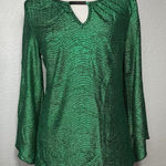 Cato Kelly Green Blouse Women M Flutter Split Sleeve Top Shiny Shimmery New Years Eve Photo 0