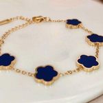 Gold Plated Clover BLUE Bracelet 5 Petals Unisex Womens Mens Photo 0