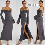 Meshki Tia Slinky Off Shoulder Maxi Dress Charcoal Gray Size XL NWT New Sexy Photo 1