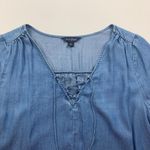 Lucky Brand  Blue Denim Chambray Lace Up Blouse S Photo 1