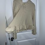 Heyson Beige Boho Chic Waffle Knit Ruffle Trim Pullover Sweater Hoodie Sz Large Tan Photo 11