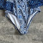 Jantzen Bloquv X  Swimsuit Small Zip Front Long Sleeve One Piece Blue Padded New Photo 5