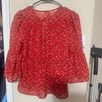 Lucky Brand  Red Floral Blouse babydoll Prairie fairy Peasant boho top sz XS Photo 5