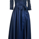 XScape  Lace and Satin Long Sleeve A-Line Evening Gown Blue Size 4 Formal Dress Photo 0