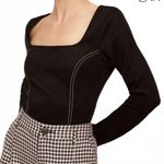 Fifteen Twenty XS Black Square Neck Long Sleeve Top Faux Suede Contrast Stitch Photo 0