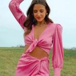 WAYF   Pink Tie-Front Top crop top w/ tie long sleeve bubblegum pink NWT XS Photo 0