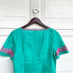 Talbots Womens Shirt Blouse Teal Pink Floral Embroidered Short Sleeve Small Photo 4