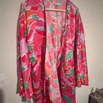 ASOS DESIGN Maternity satin wrap beach kimono with bold abstract print in pink Size undefined Photo 6