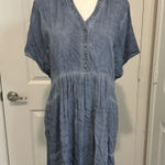 Hudson Gray ‎ Button Front Dress L Blue Gray Rayon Midi Short Sleeve Boho Crinkle Photo 0