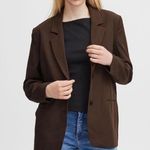 ICHI NWT Java Brown IHKATE SUS Oversized Button Loose Fit Blazer Medium Photo 0